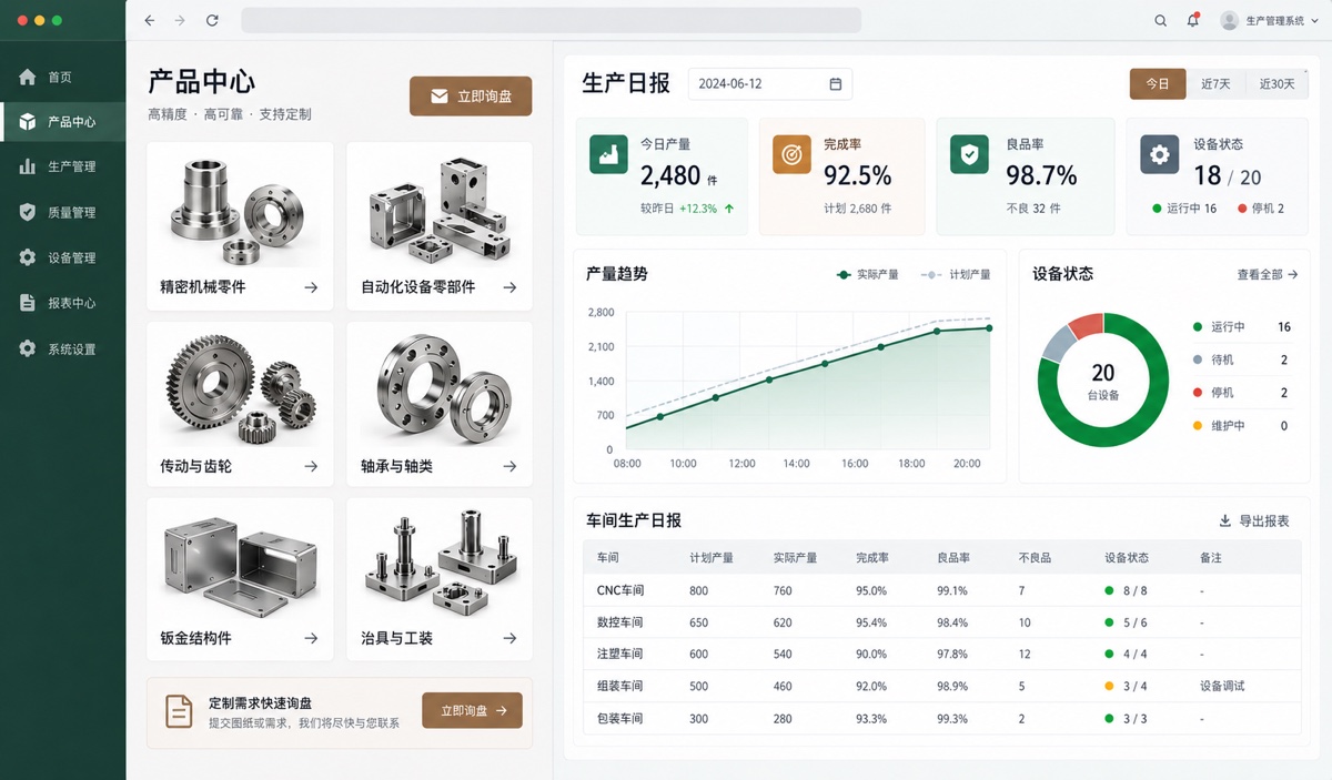 精密制造企业官网与生产数据看板